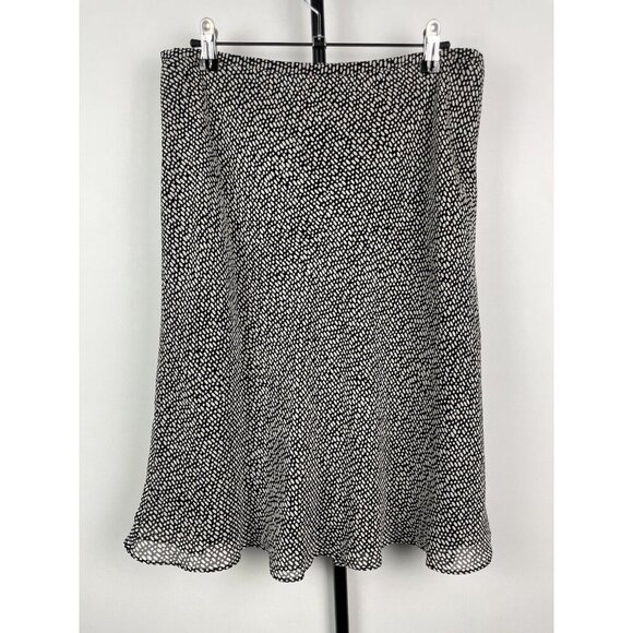 Ann Taylor Black Cream Speckled 100% Silk Flowy A-Line Skirt Size 10P - Picture 1 of 8